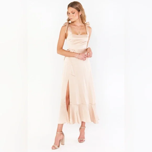 Show Me Your Mumu: Claire Midi Dress in Emerald Chiffon, Luxe Satin, and Crisp